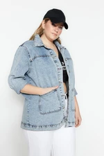 Trendyol Curve Light Blue Pocketed Boyfriend Denim Jacket