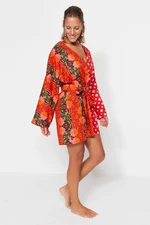 Trendyol Floral Pattern Belted Mini-Weave 100% Cotton Beach Dress