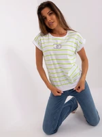 Ecru light green striped blouse with appliqués