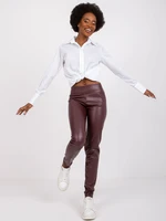 Dark burgundy faux leather leggings by Brian RUE PARIS