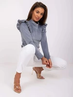 Grey velor blouse Eugenie with ruffles