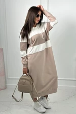 Tri-color dress with hood ecru + light beige + dark beige
