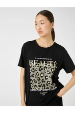 Koton Leopard Print T-Shirt, Crew Neck Short Sleeved