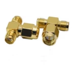 10pcs SMA 3 Way Splitter Connector Socket T-Type SMA Male To 2 Dual SMA Female Gold Plated Brass Coaxial RF Adapter Connector