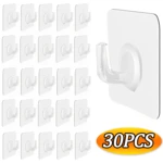 30/5PCS Transparent Wall Mounted Hooks Self Adhesive Door Wall Hangers Hooks Heavy Load Rack for Kitchen Bathroom Accessories