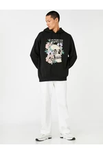 Koton Hooded Oversized Sweatshirt, Raised Skull Printed