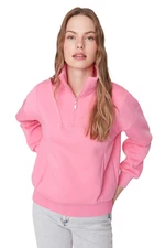 Trendyol Pink Oversize/Wide Zipper High Neck Thick Fleece Knitted Sweatshirt