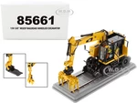 CAT Caterpillar M323F Railroad Wheeled Excavator with Operator and 3 Work Tools Safety Yellow Version "High Line Series" 1/50 Diecast Model by Diecas
