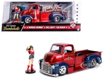 1952 Chevrolet COE Pickup Truck Candy Red and Blue with Wonder Woman Diecast Figure "DC Comics Bombshells" Series "Hollywood Rides" 1/24 Diecast Mode