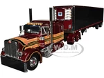 Peterbilt 379 with 63" Flat Top Sleeper and 53 Refrigerated Ribbed Sided Trailer Red Metallic with Stripes 1/64 Diecast Model by DCP/First Gear