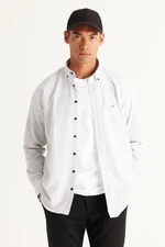 AC&Co / Altınyıldız Classics Men's White-Black Comfort Fit Comfortable Cut Buttoned Collar Checkered Cotton Shirt.