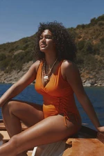 Trendyol Curve Orange Double Breasted Tie Detailed Slimming Effect Swimsuit