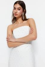 Trendyol Ecru Body-Fitting Lined Woven Shiny Stone Evening Dress