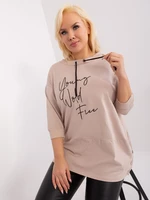 Beige long blouse plus size with inscription