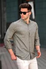 Madmext Men's Khaki Linen Straight Long Sleeve Shirt 5548