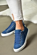 Fox Shoes P404008210 Navy Blue Denim Fabric Women's Sports Shoes Sneakers