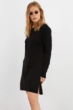 Cool & Sexy Women's Black Double Slit Sweater Dress YV77