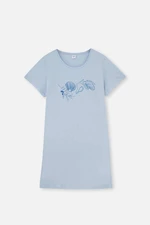 Dagi Light Blue Printed Knitted Nightgown with Slits in the Sides.
