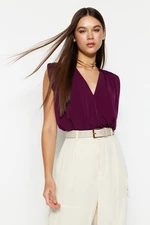 Trendyol Plum Waisted Double Breasted Collar Elastic Snap Snap Knitted Body