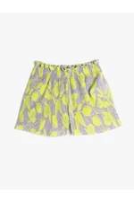 Koton Pleated Shorts With Elastic Waist, Floral Pattern Relaxed Cut.