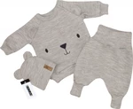 Pletená kojenecká sada 3D Medvídek, svetřík, tepláčky + čepička Kazum, béžová, vel. 80 (9-12m)