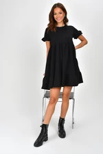 Cool & Sexy Women's Black Crew-neck Dress with Ruffles and a Black Skirt B85