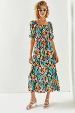 Olalook Women's Black Blue Gippe Loose Woven Viscose Dress