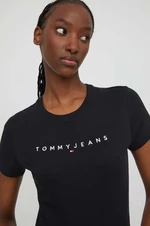 Bavlnené tričko Tommy Jeans dámsky,čierna farba,DW0DW17361