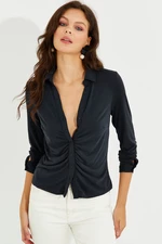Cool & Sexy Women's Black Pleated Shirt RX427