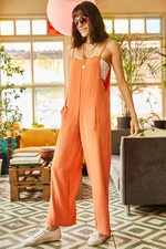 Olalook Women's Orange Loose Fit Jumpsuit with Pockets and Straps
