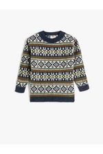 Koton Knitted Sweater Round Neck Long Sleeve Ethnic Pattern