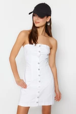Trendyol Biała sukienka dżinsowa mini zapinana na guziki z przodu