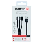 Datový kabel Swissten Textile 3in1, MFi, 1,2m, černý