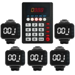 Wireless Kitchen Call Waiter System Chef Can Press Button to Buzzer Waiter to Pick Up Dishes (1 Keyboard 5 Pager Watch Clock)