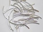 100 Silver Tone Smooth Curved Tube Spacer Beads 2X35mm