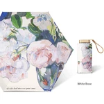 Totes Micro Mini Manual Compact Umbrella, Rose Oil Painting Umbrella, Pink With Multicolored Flowers,Travel Umbrella For Woman