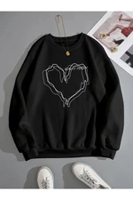 Know Women's Black Striped Heart Print Oversized Sweatshirt