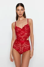 Trendyol Dark Red Ruched Window/Cut Out Detailed Rope Strap Snap Knitted Body