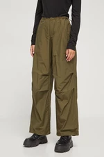 Kalhoty Tommy Jeans dámské, zelená barva, široké, medium waist