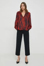 Košile Sisley dámská, červená barva, relaxed, s klasickým límcem