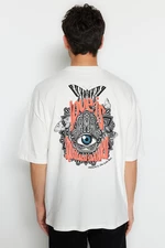 Trendyol Ecru Men's Oversize/Wide Cut Mystic Printed 100% Cotton T-Shirt