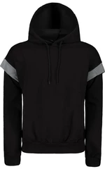 Trendyol Black Oversize/Wide Cut Hooded Reflector Detailed Fleece Inside Sweatshirt