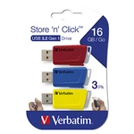 Verbatim USB flash disk, USB 3.0, 16GB, Store N Click, mix barev, 49306, USB A, s výsuvným konektorem, 3ks