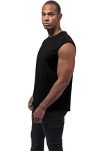 Black sleeveless t-shirt with open brim