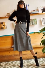 Olalook Women's Crowbarn Black Elastic Waist, Suede Textured A-Line Skirt