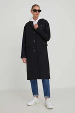 Kabát s příměsí vlny Tommy Jeans černá barva, přechodný, DW0DW17232