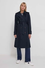 Trench kabát Tommy Hilfiger dámský, tmavomodrá barva, přechodný, dvouřadový, WW0WW40482