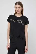 Bavlnené tričko Twinset dámsky, čierna farba