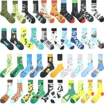 New AB Happy Crew Socks Men Funny Music Panda Penguin Giraffe Fox Sox Colorful Piano Cat Sokken Divertidos Unisex Chaussette