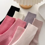 Solid Color Pink Socks Korean Style Girls Kawaii Cute Long Socks Women Japanese Fashion Harajuku Vintage Streetwear Women Socks